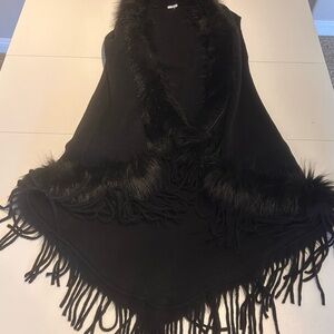 Elegant Black Fringe Shawl OS